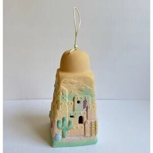 Southwestern 4 Panel Ceramic Wind Chime Bell Pueblo Cactus Western 8.5” Santa Fe
